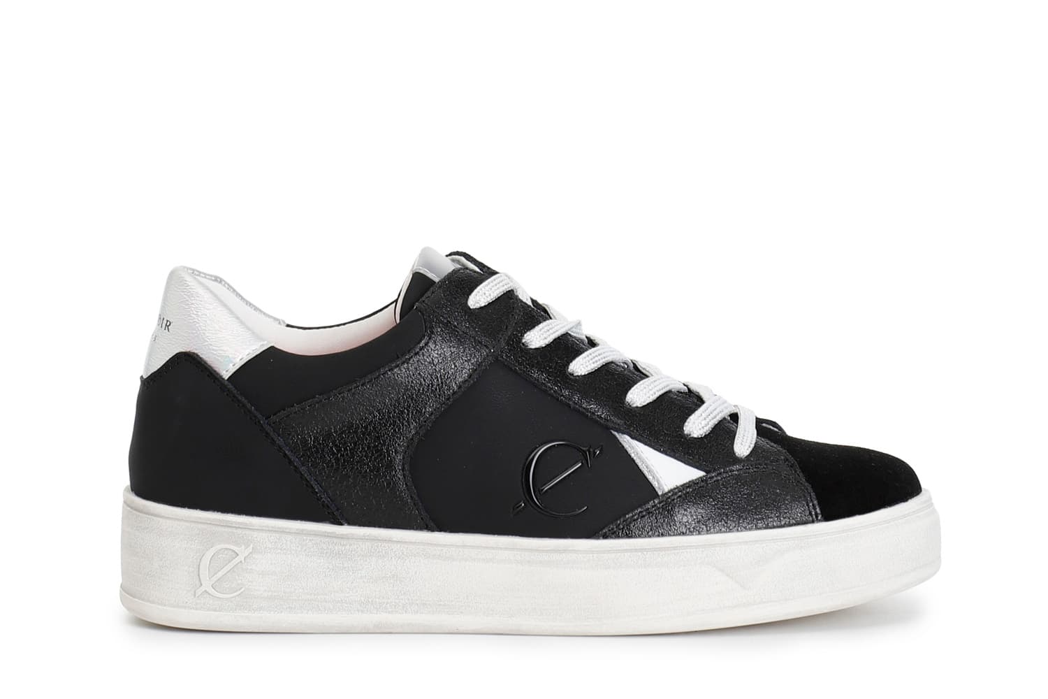 CafèNoir — Sneakers da donna in pelle e pelle scamosciata con riporti effetto metallico multi nero