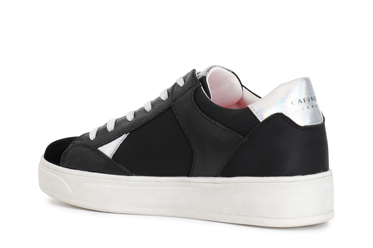 Sneakers da donna in pelle e pelle scamosciata con riporti effetto metallico multi nero — vista 2