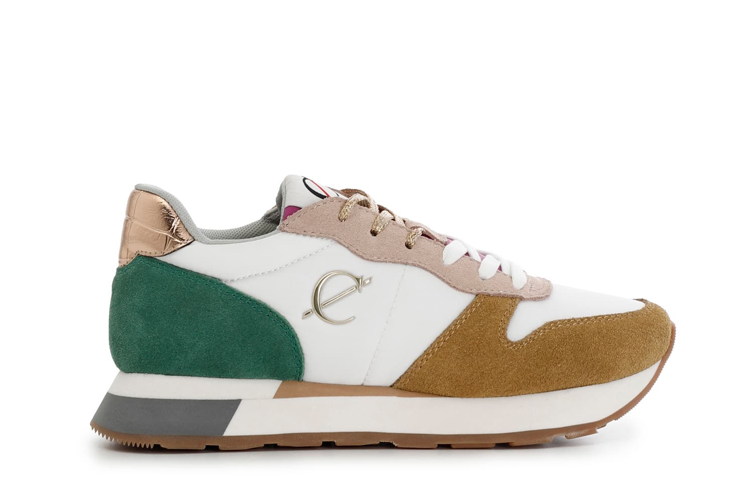 Sneakers da donna in pelle scamosciata e tessuto multicolor — vista 3