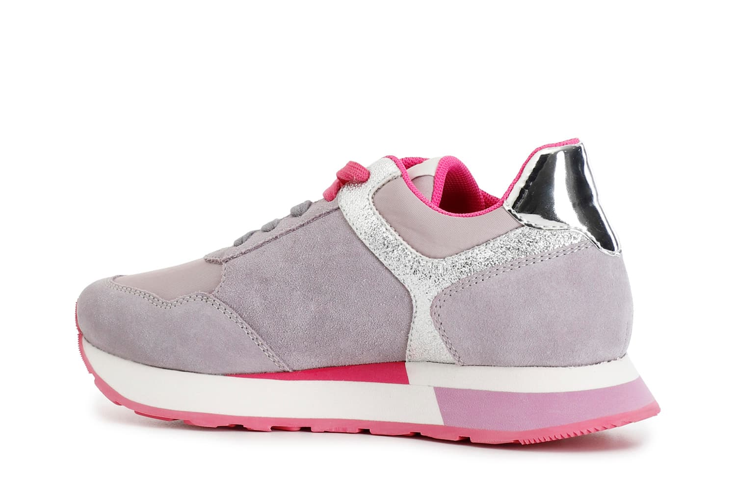 Sneakers in pelle scamosciata e tessuto con riporti glitter glicine — vista 2