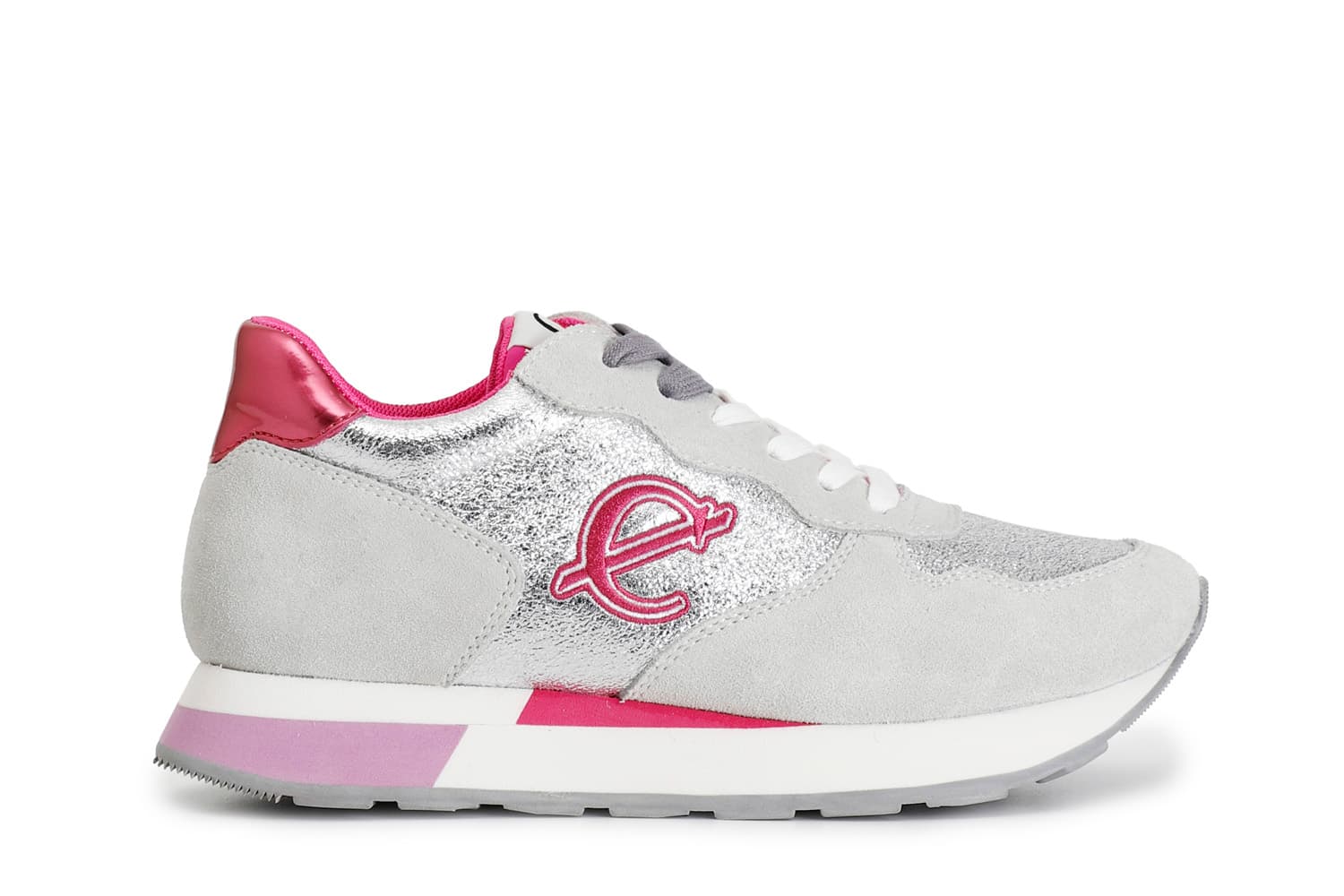 Sneakers in pelle scamosciata e glitter off white — vista 3