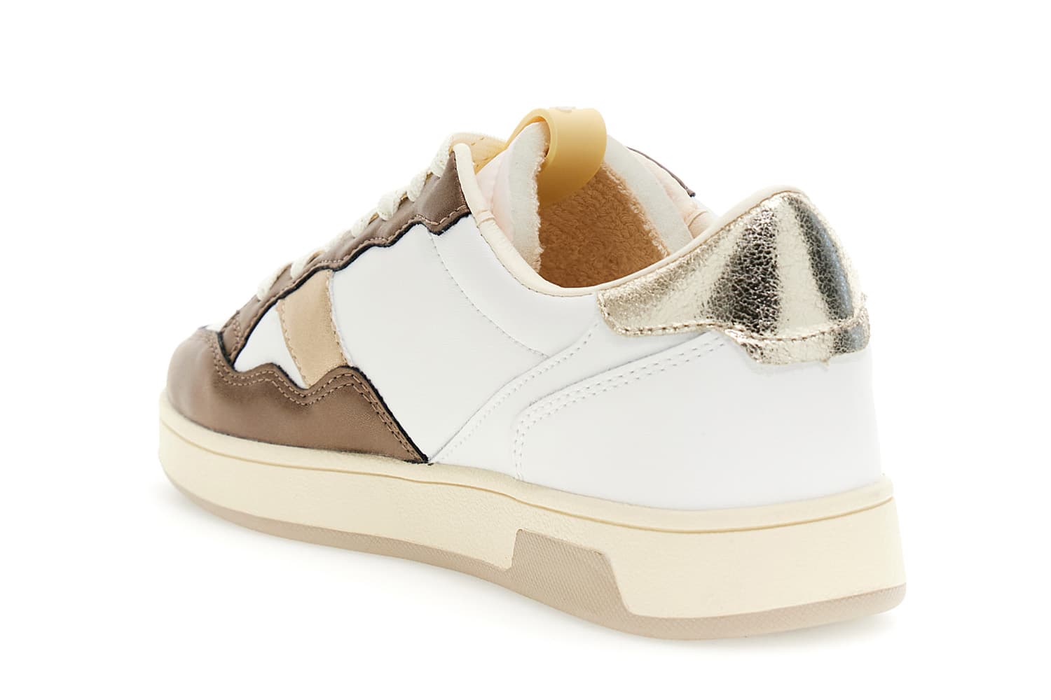 Sneakers in pelle e riporti in laminato bianco/marrone — vista 2