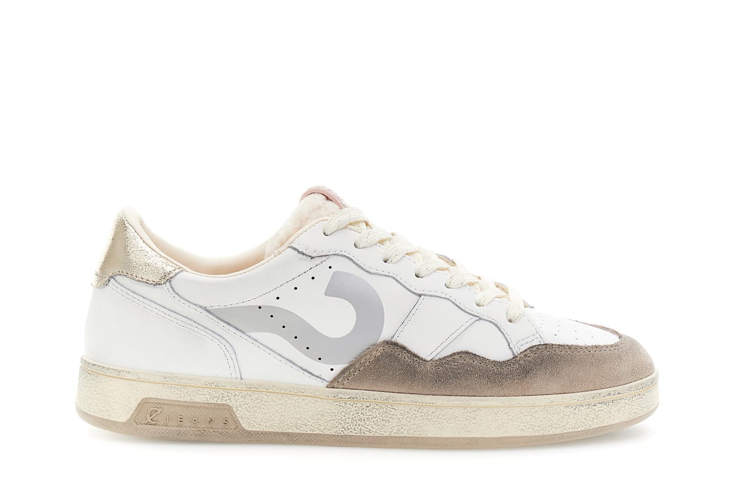 CafèNoir — Sneakers in pelle e scamosciato con riporto laminato bianco/beige