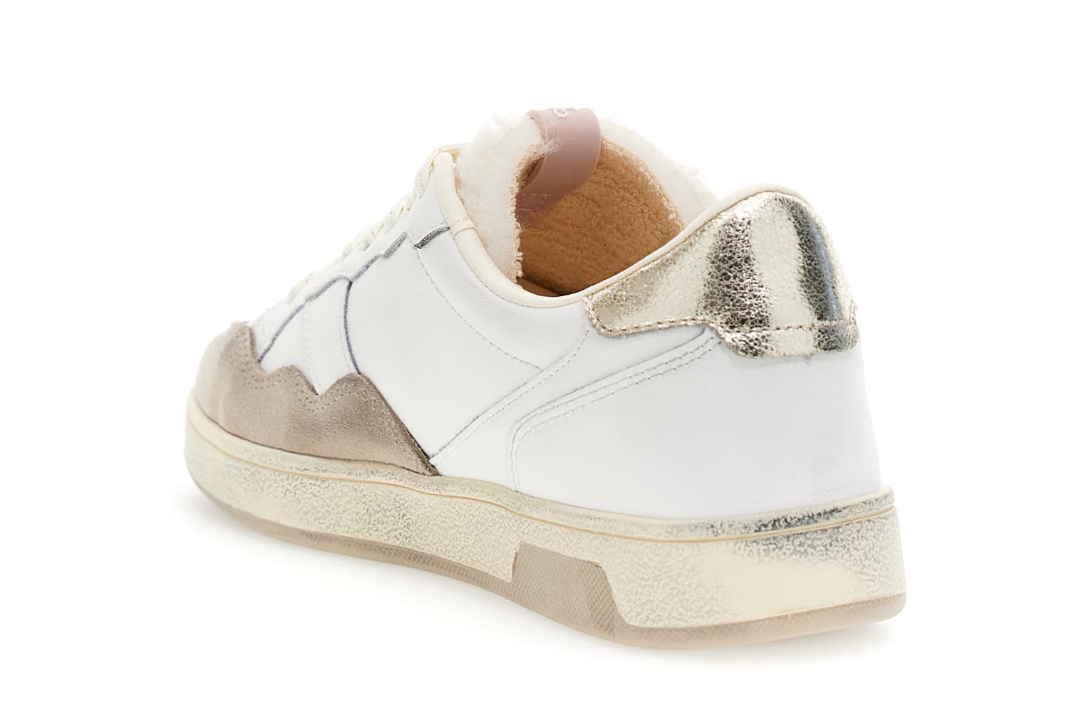 Sneakers in pelle e scamosciato con riporto laminato bianco/beige — vista 2