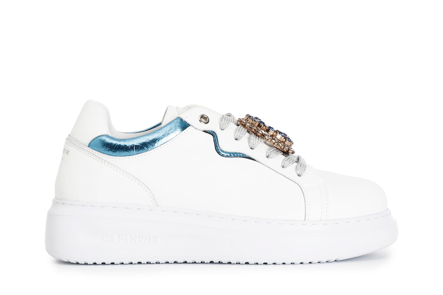 CafèNoir — Sneakers con riporto laminato e accessori gioiello removibile bianco/turchese