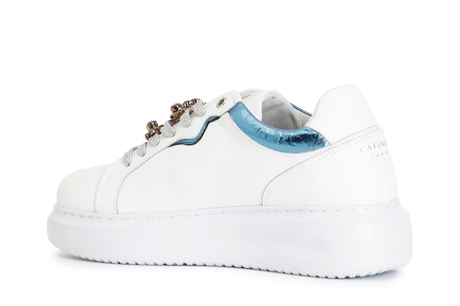 Sneakers con riporto laminato e accessori gioiello removibile bianco/turchese — vista 2
