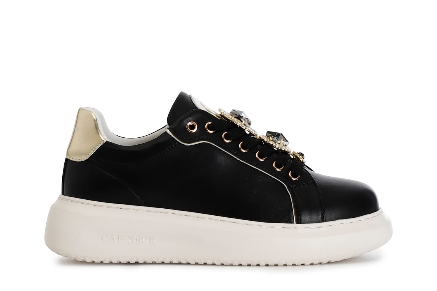 CafèNoir — Sneakers da donna in pelle con accessori gioiello removibili nero