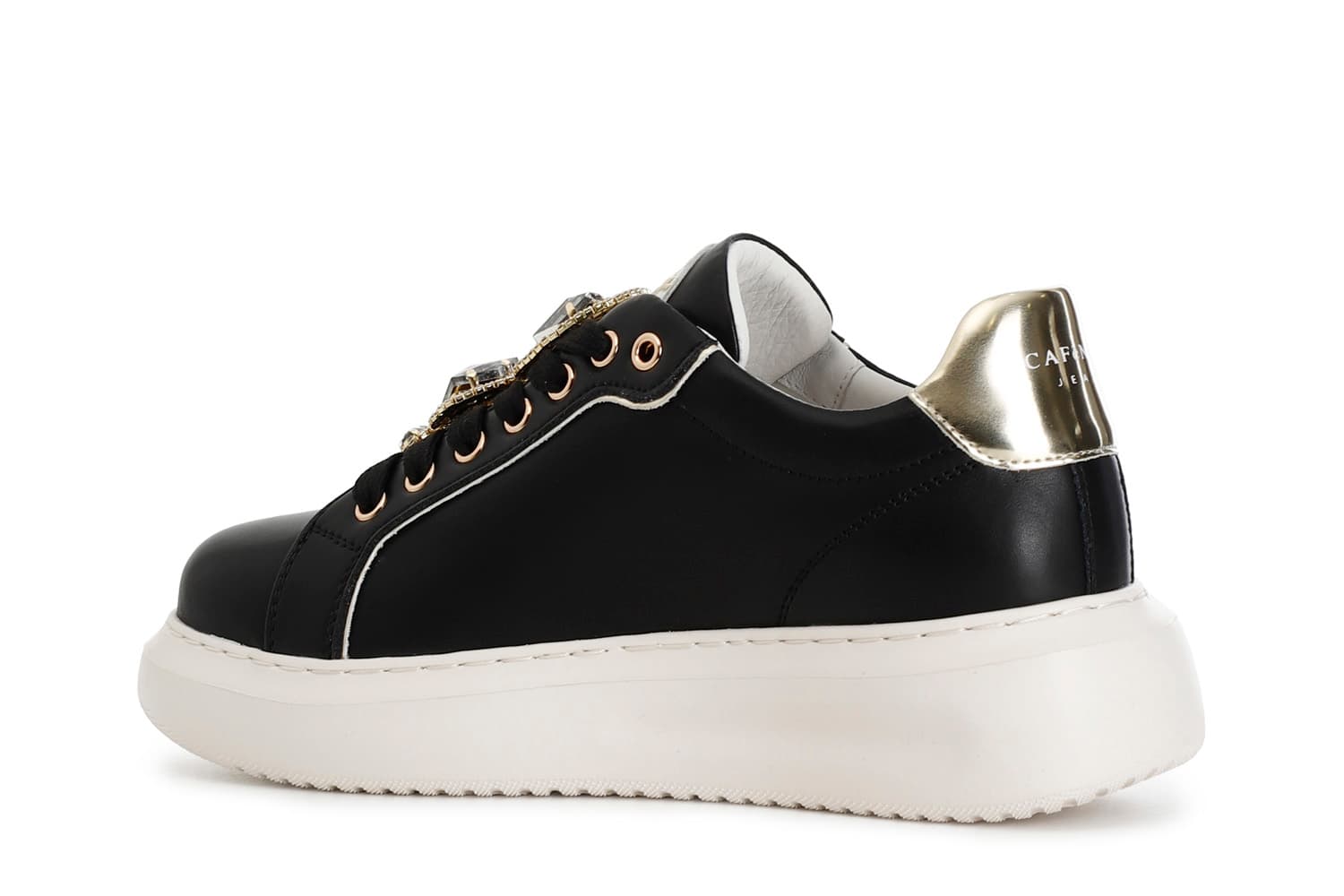 Sneakers da donna in pelle con accessori gioiello removibili nero — vista 2