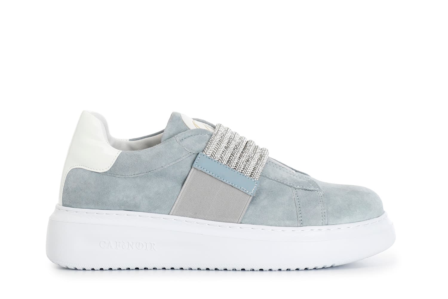 CafèNoir — Slip-on in camoscio con fascia strass jeans