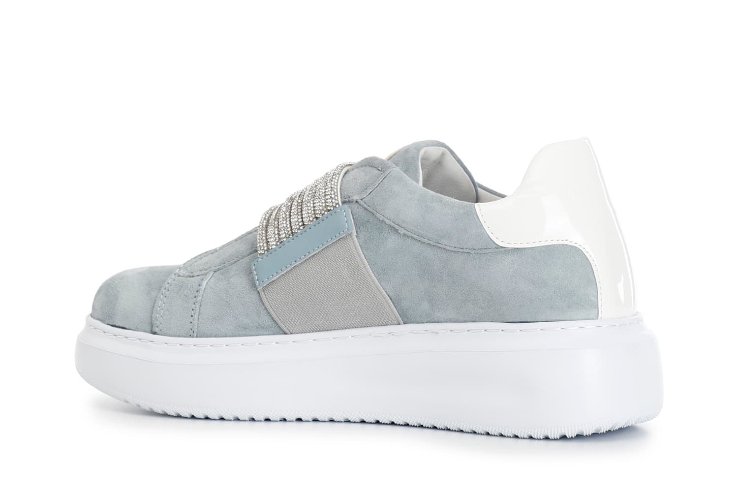 Slip-on in camoscio con fascia strass jeans — vista 2