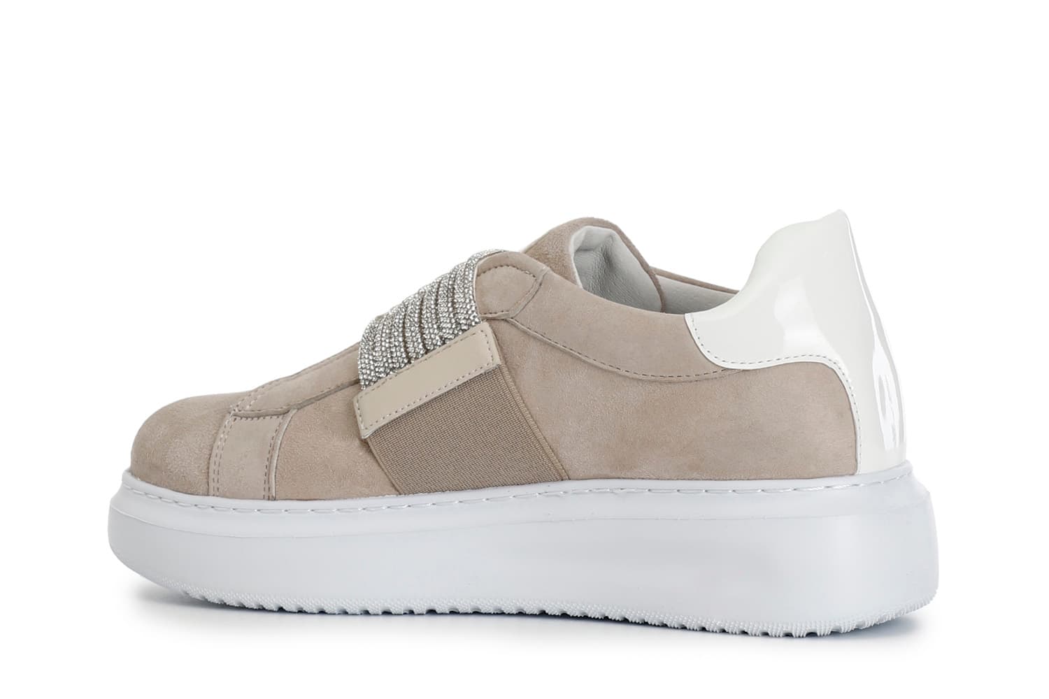 Slip-on in camoscio con fascia strass ecru — vista 2