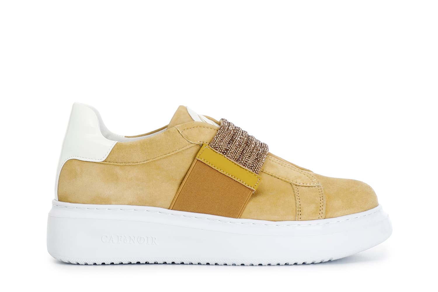 Slip-on in camoscio con fascia strass giallo — vista 3