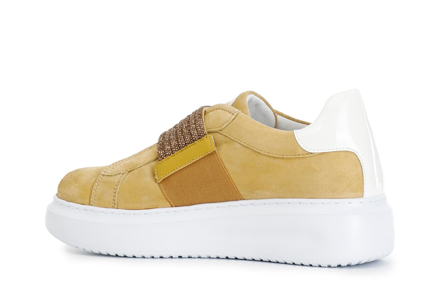 Slip-on in camoscio con fascia strass giallo — vista 2