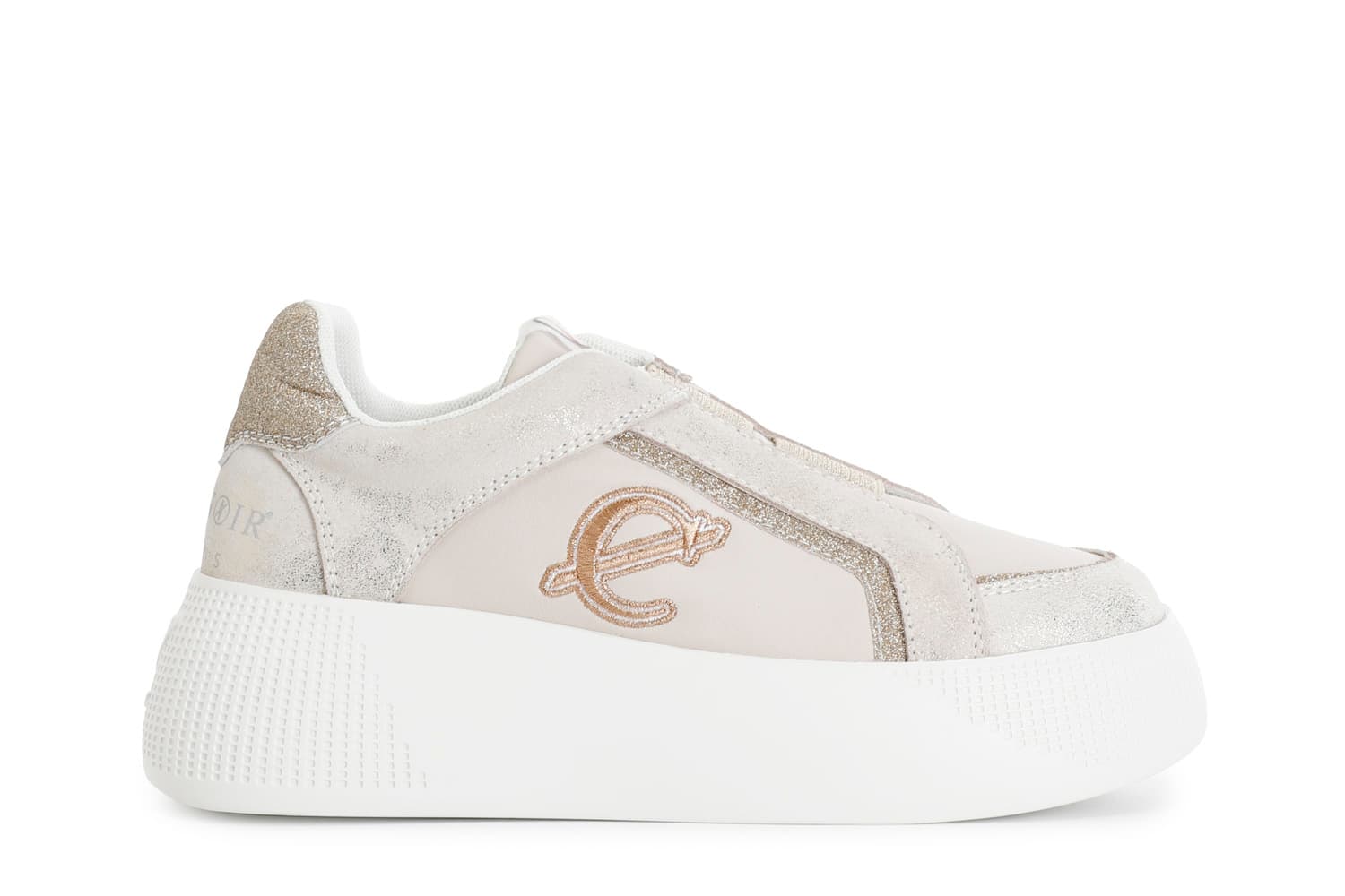 CafèNoir — Slip-on in pelle scamosciata laminata con riporti glitter beige