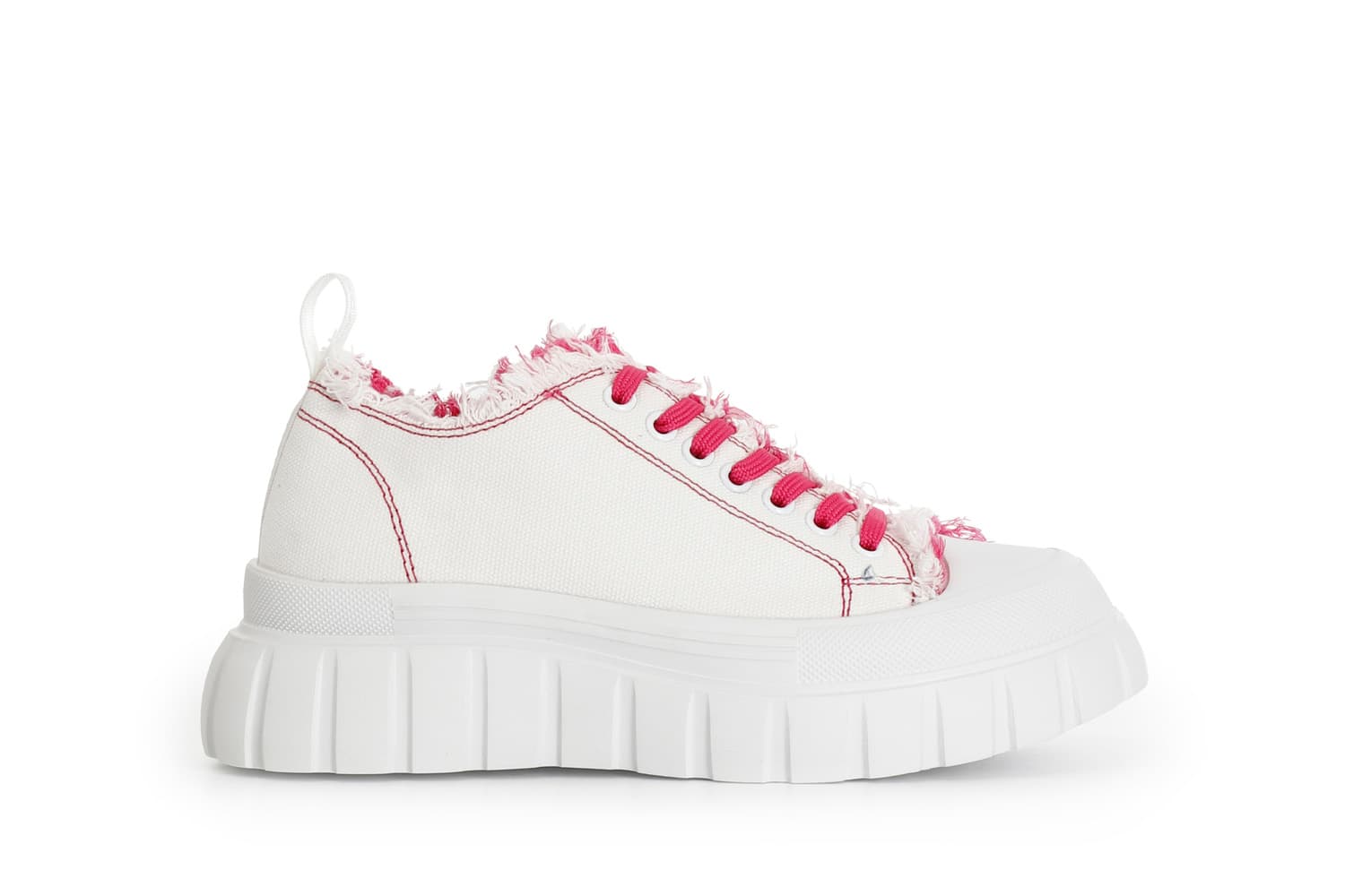 CafèNoir — Sneakers in tessuto sfrangiato e cuciture a contrasto bianco/fuxia