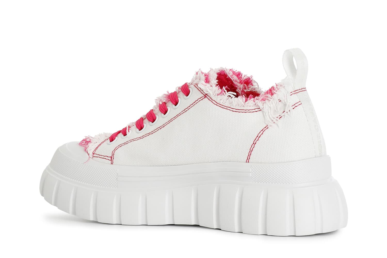 Sneakers in tessuto sfrangiato e cuciture a contrasto bianco/fuxia — vista 2