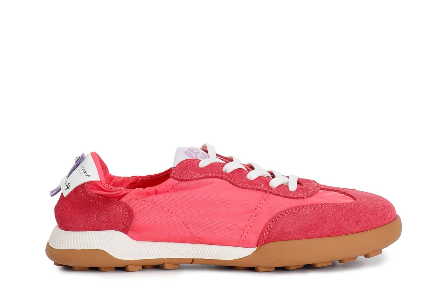 CafèNoir — Sneakers allacciata in tessuto nylon e pelle scamosciata fuxia
