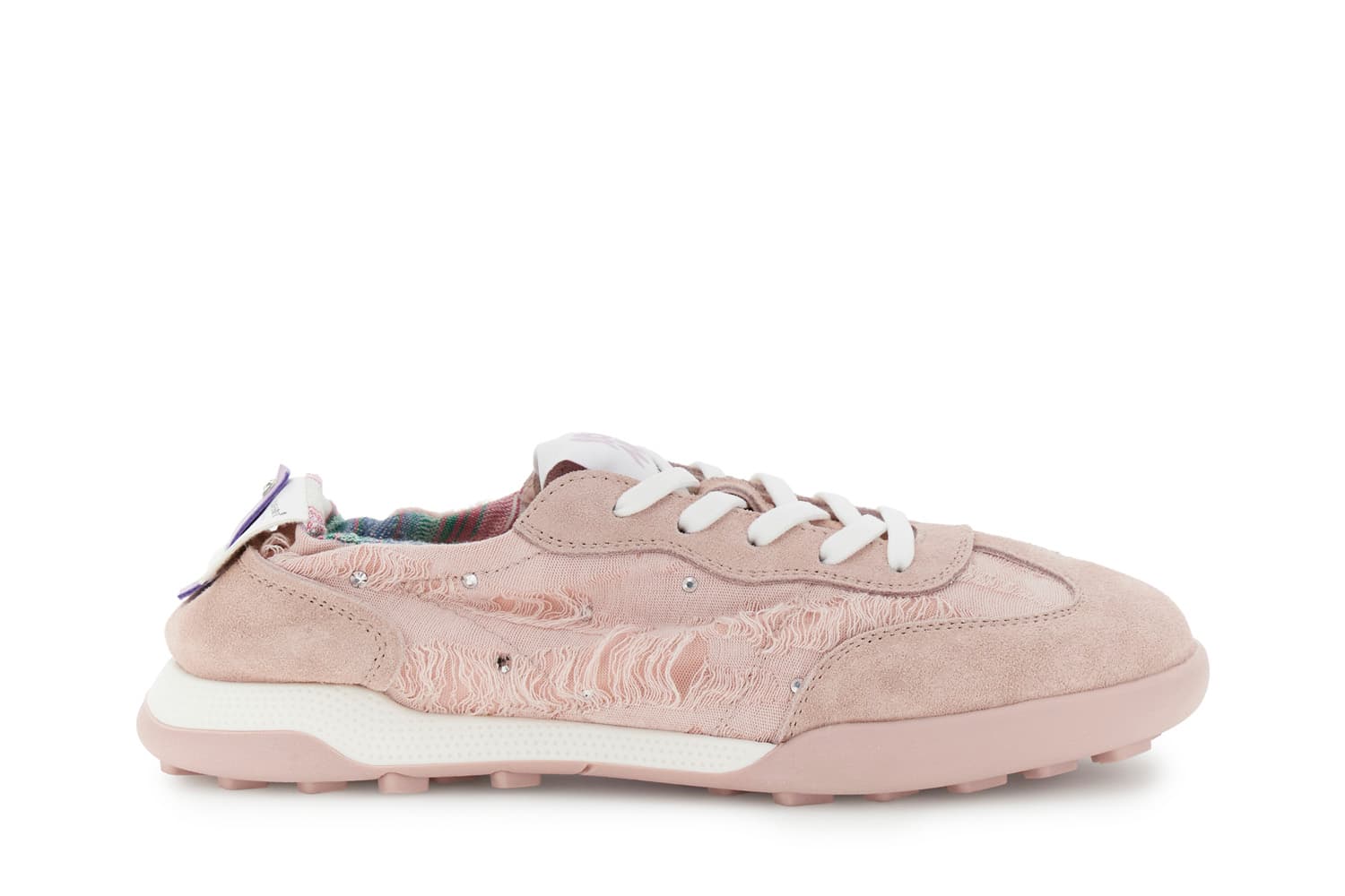 CafèNoir — Sneakers allacciata in tessuto e pelle scamosciata cipria