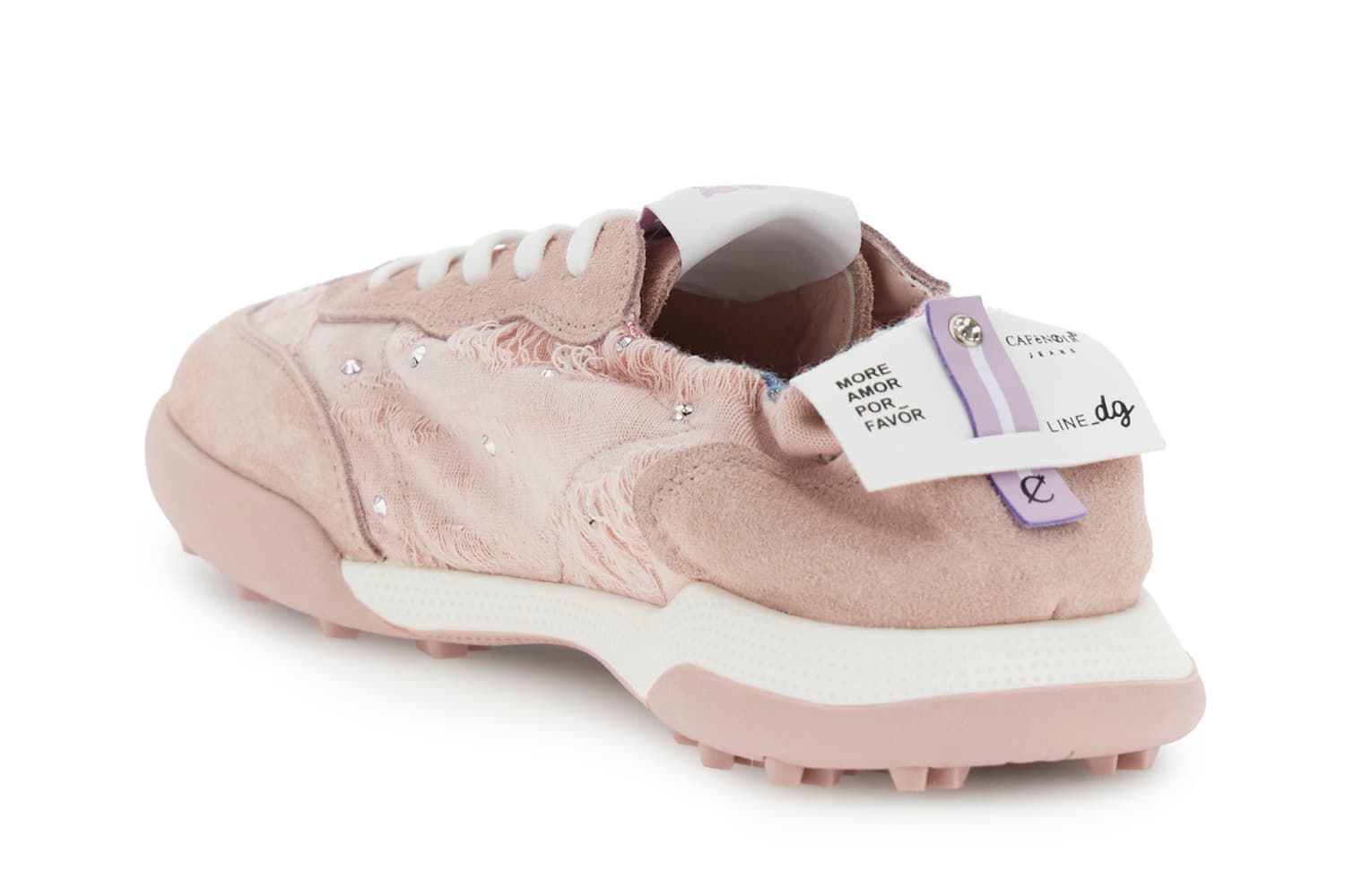 Sneakers allacciata in tessuto e pelle scamosciata cipria — vista 2