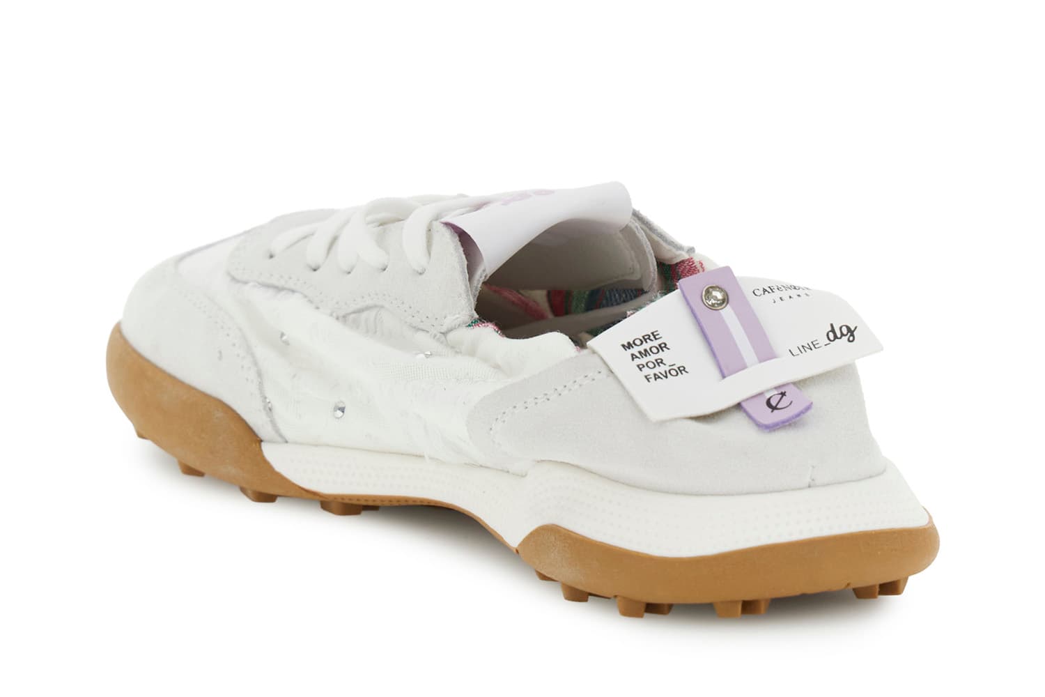 Sneakers allacciata in tessuto e pelle scamosciata off white — vista 2