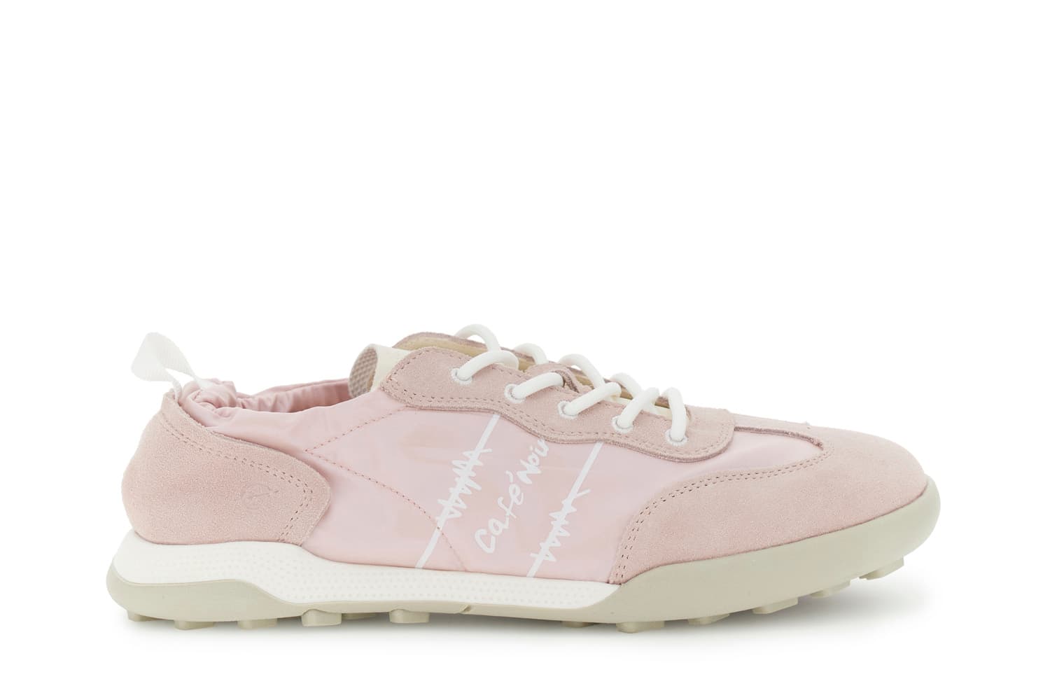 Sneakers allacciate in nylon e pelle scamosciata cipria — vista 3
