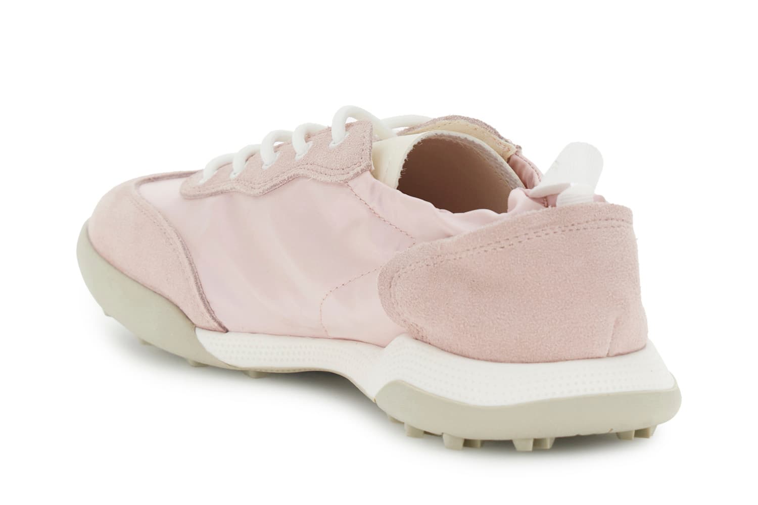 Sneakers allacciate in nylon e pelle scamosciata cipria — vista 2