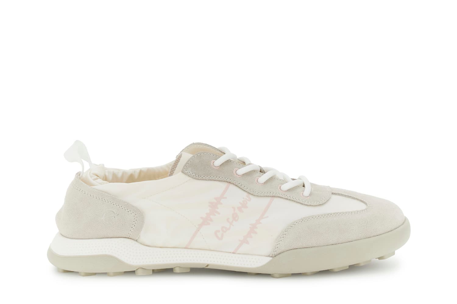 CafèNoir — Sneakers allacciate in nylon e pelle scamosciata off white