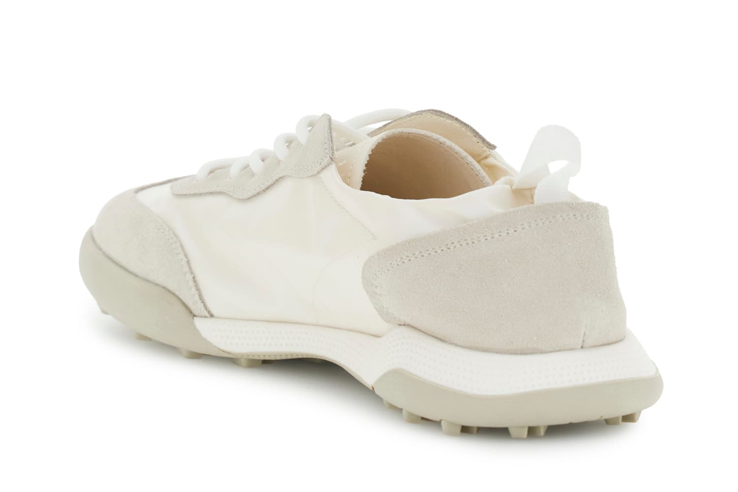 Sneakers allacciate in nylon e pelle scamosciata off white — vista 2
