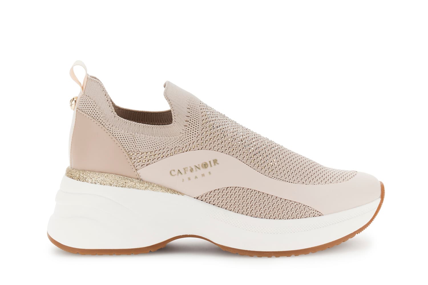 CafèNoir — Running slip-on in tessuto elasticizzato e strass cipria