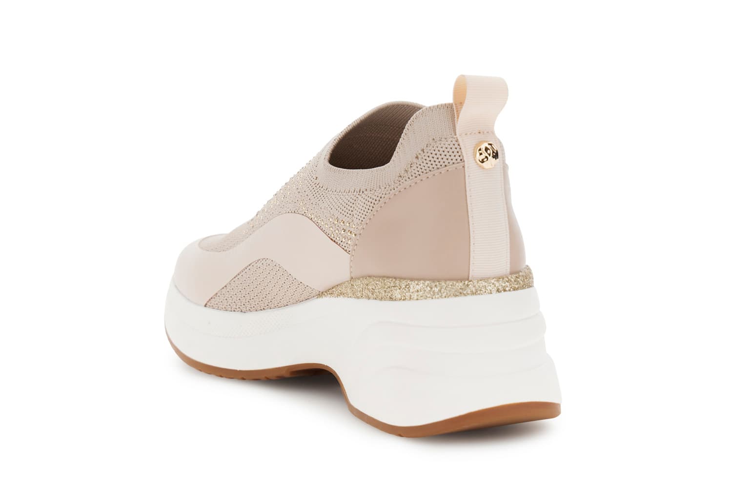 Running slip-on in tessuto elasticizzato e strass cipria — vista 2
