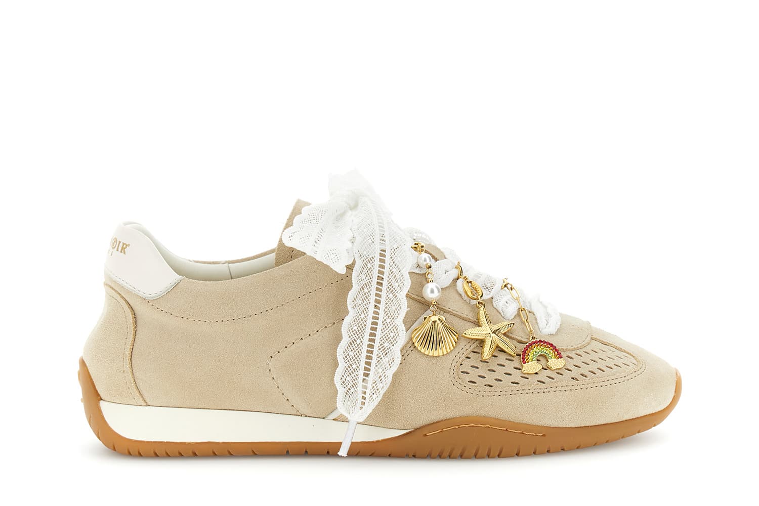 CafèNoir — Running allacciate in pelle scamosciata traforata beige