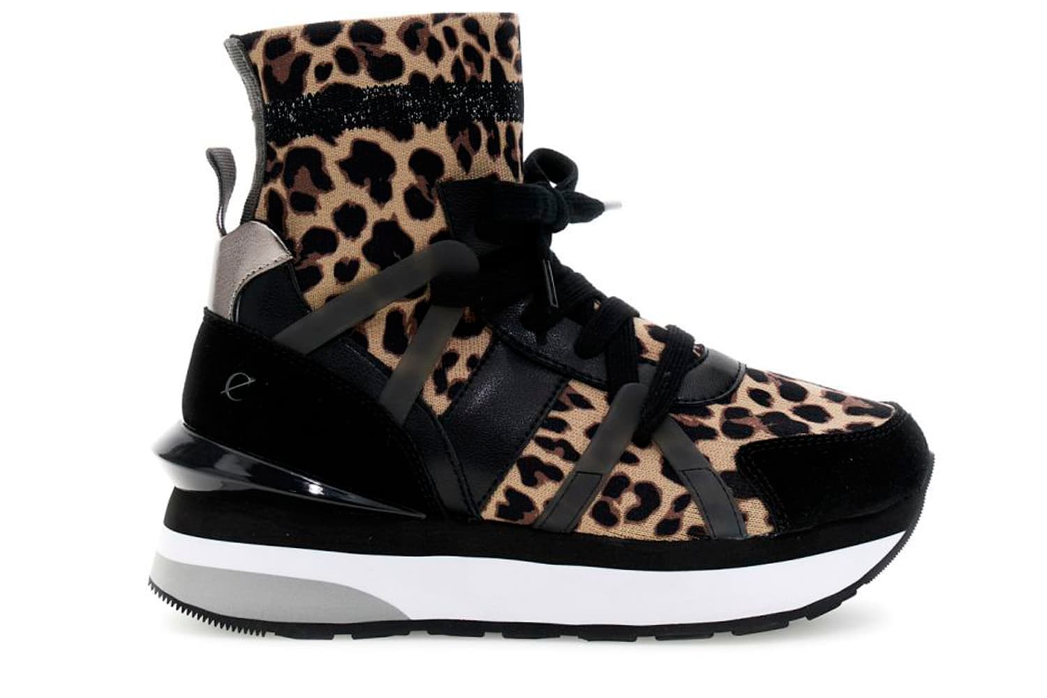 CafèNoir — Running tronchetti in tessuto elasticizzato nero/leopardo