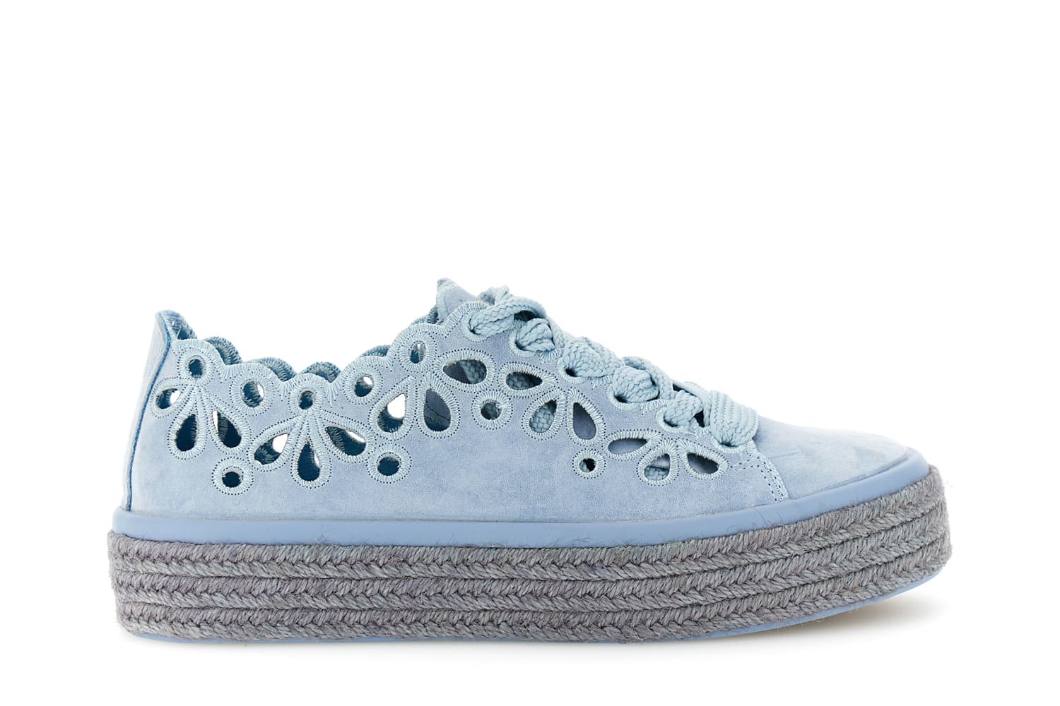 CafèNoir — Sneakers allacciate in pelle con intagli laserati cielo