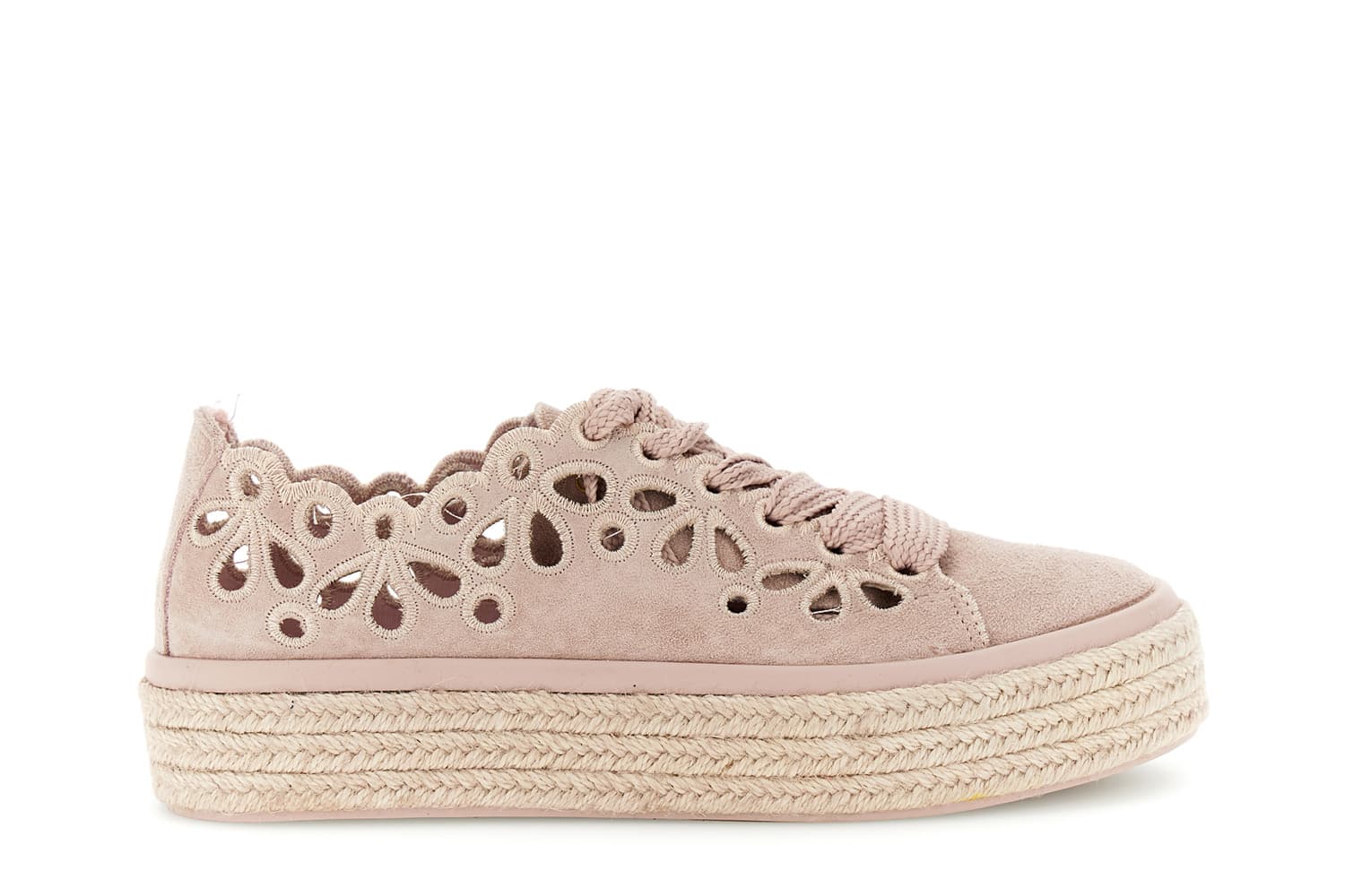 Sneakers allacciate in pelle con intagli laserati cipria — vista 3