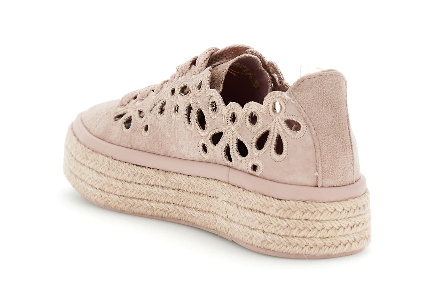 Sneakers allacciate in pelle con intagli laserati cipria — vista 4