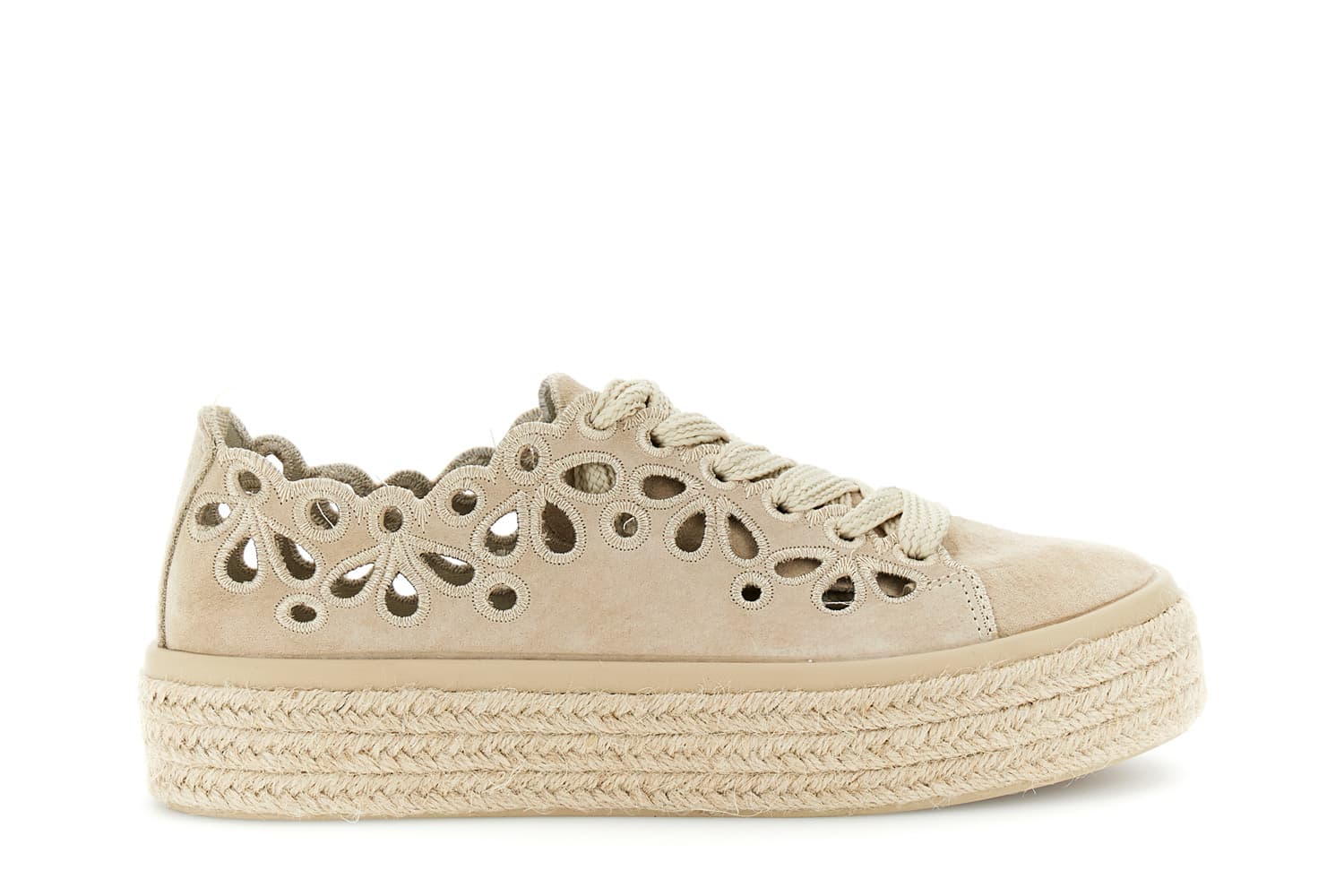 CafèNoir — Sneakers allacciate in pelle con intagli laserati beige