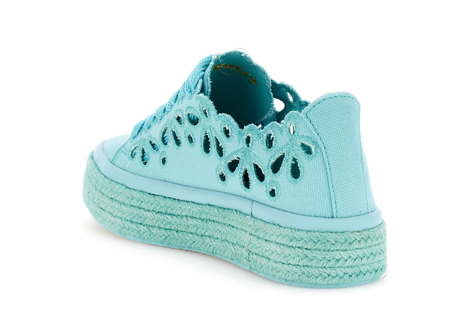 Sneakers allacciate in tessuto traforato celeste — vista 2