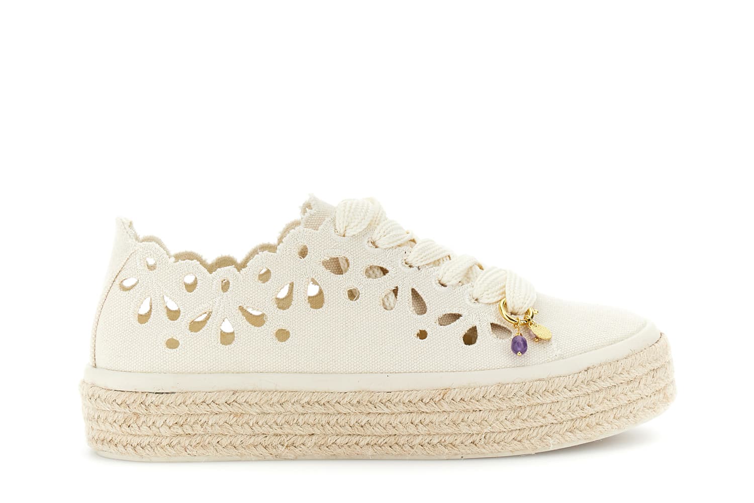 CafèNoir — Sneakers allacciate in tessuto traforato beige
