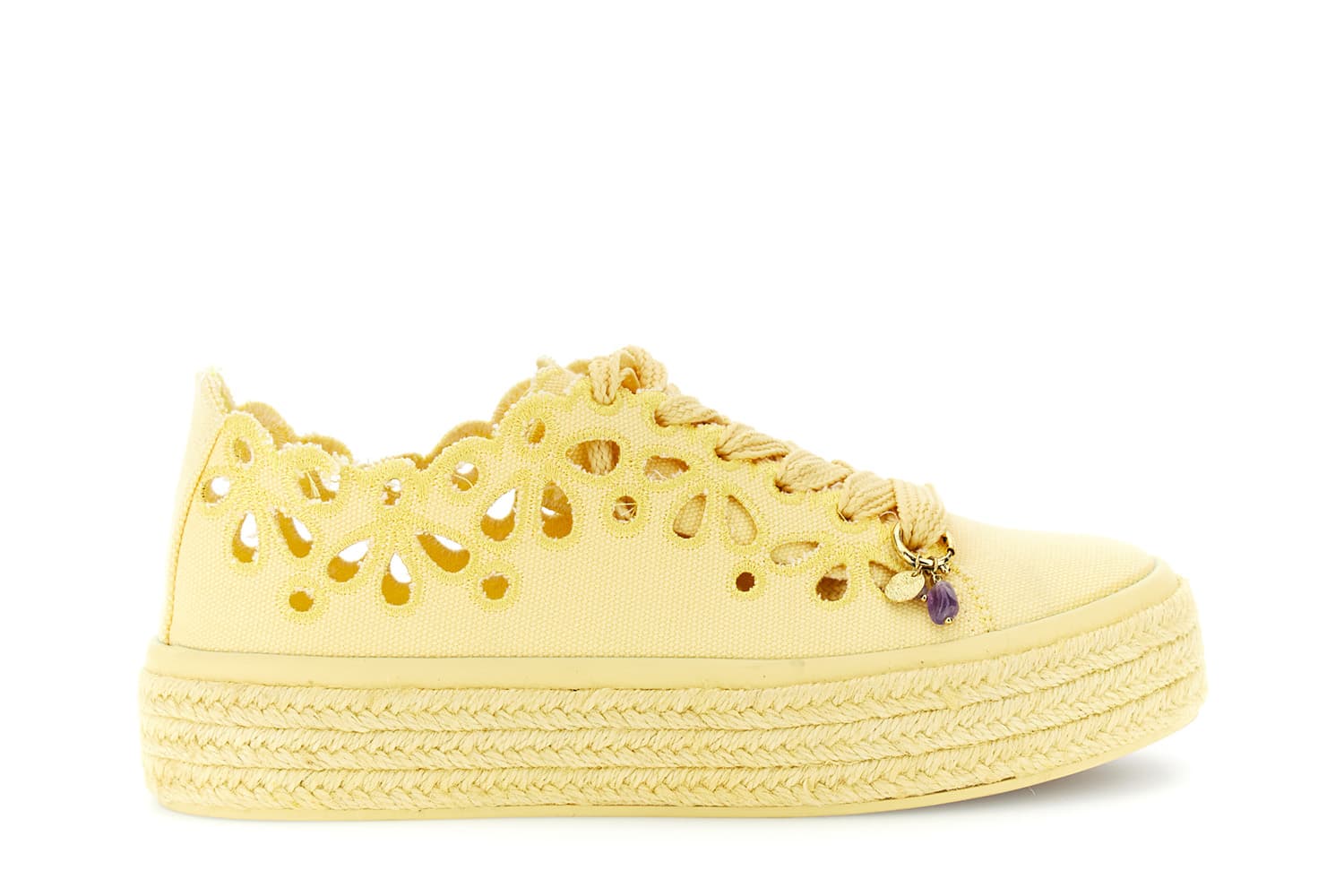 CafèNoir — Sneakers allacciate in tessuto traforato giallo