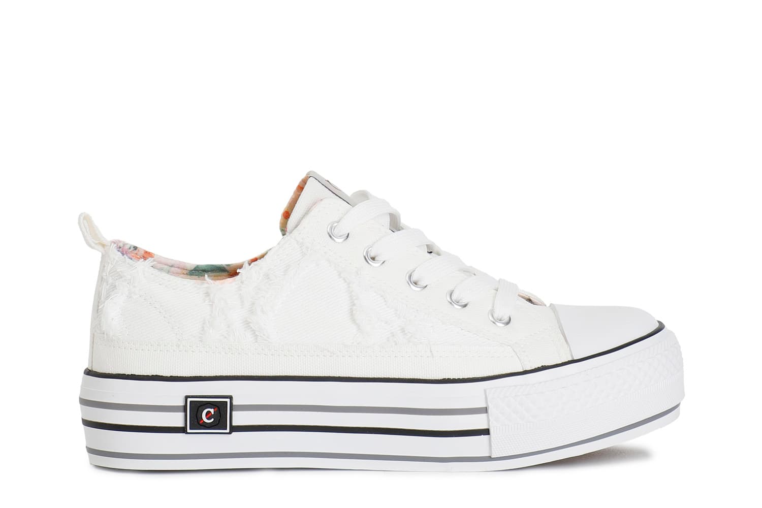 CafèNoir — Sneakers in denim sfrangiato bianco