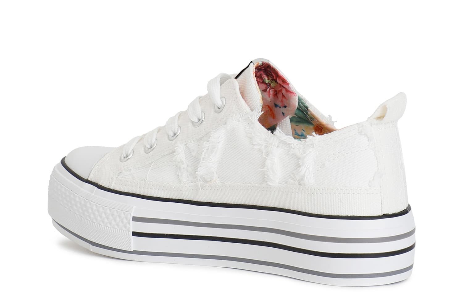 Sneakers in denim sfrangiato bianco — vista 4