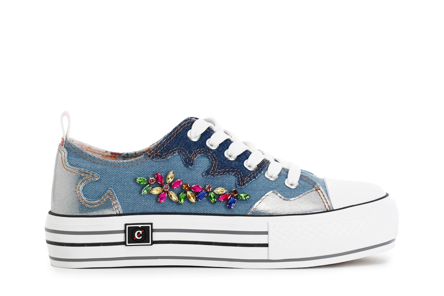 CafèNoir — Sneakers in tessuto jeans con strass jeans