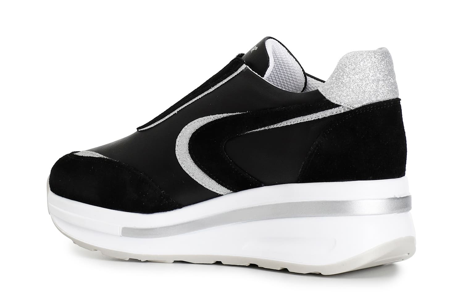 Slip-on da donna in pelle e glitter nero — vista 2
