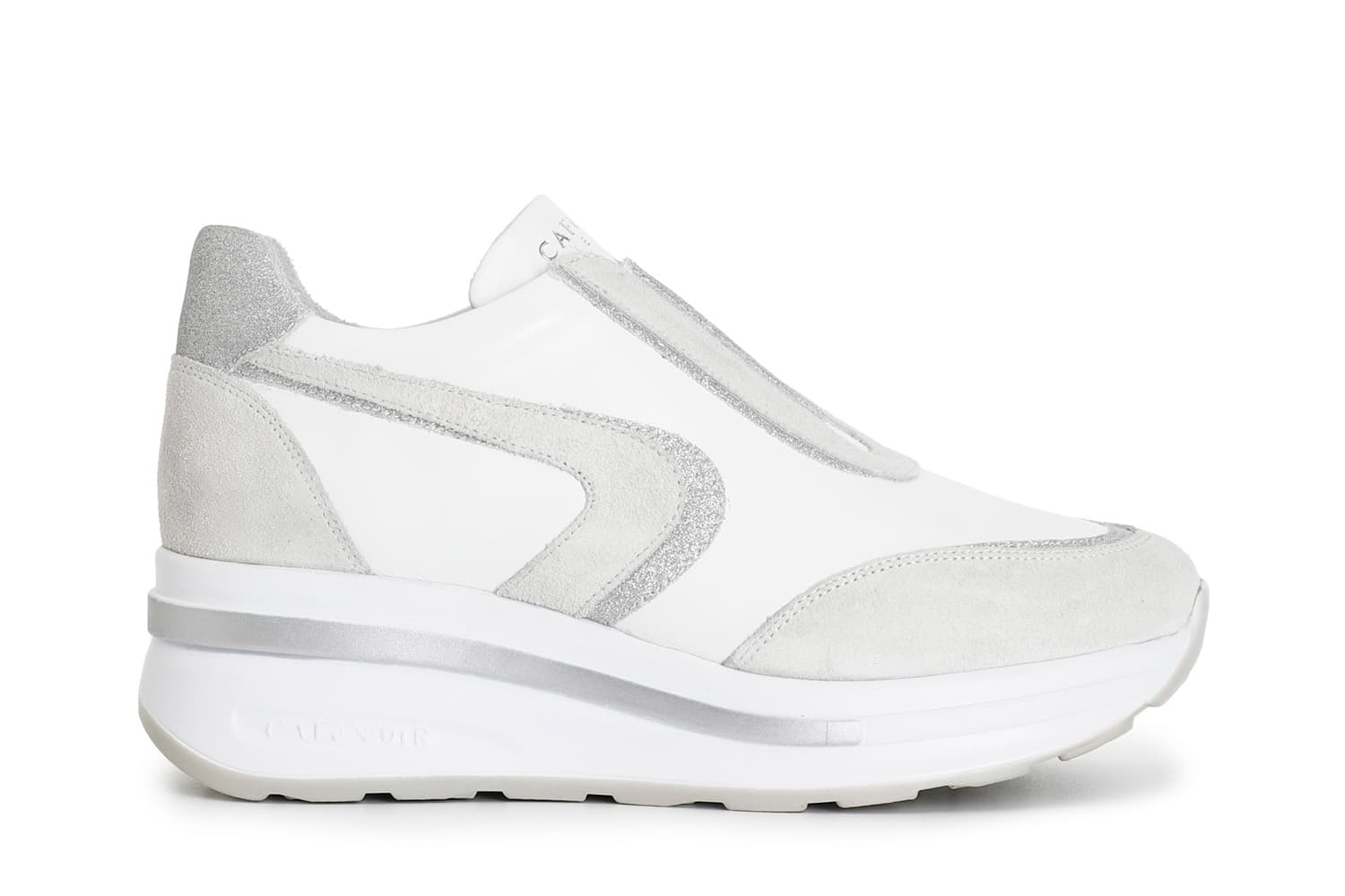 Slip-on da donna in pelle e glitter bianco — vista 3