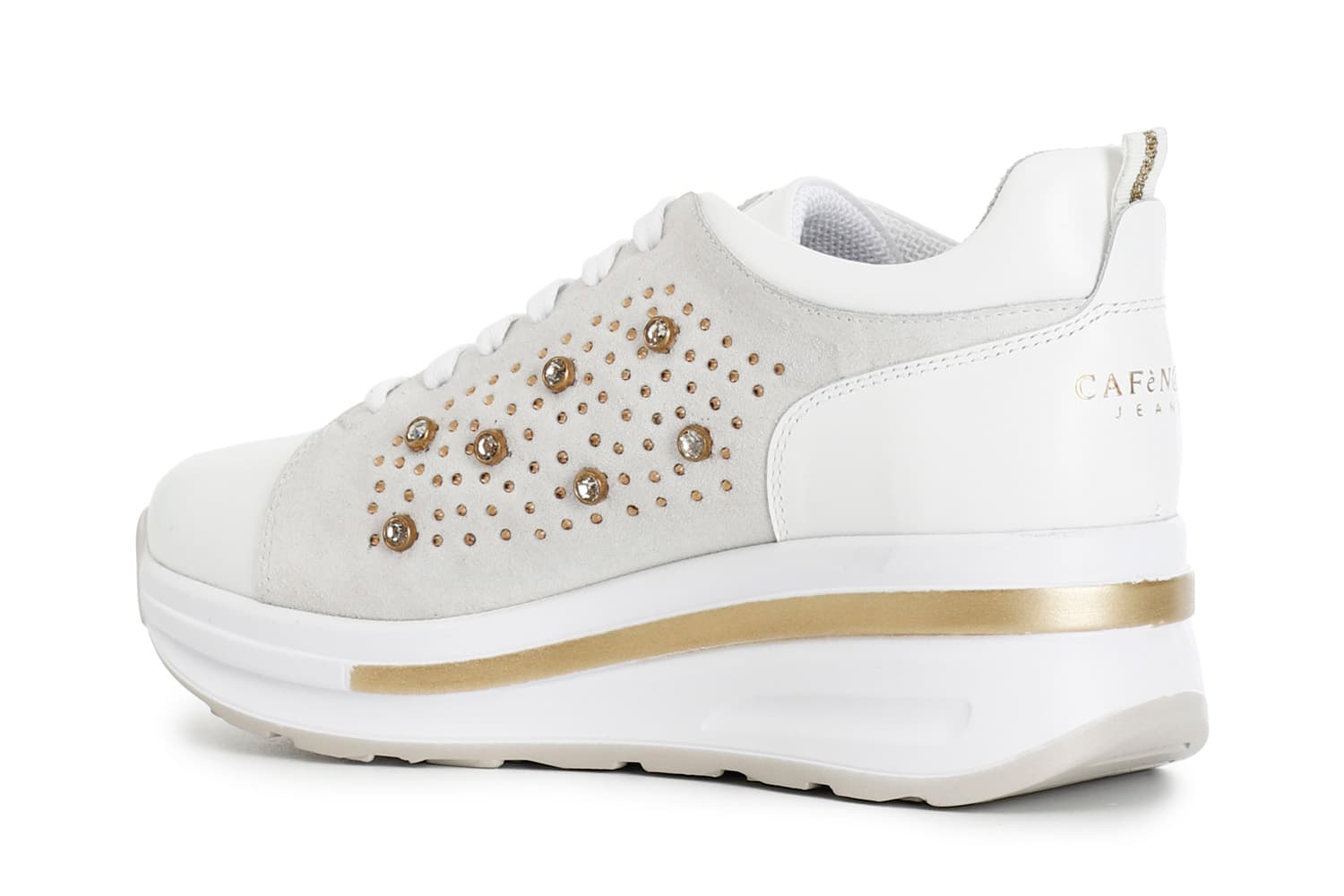 Sneakers in pelle scamosciata con borchie e strass bianco — vista 2