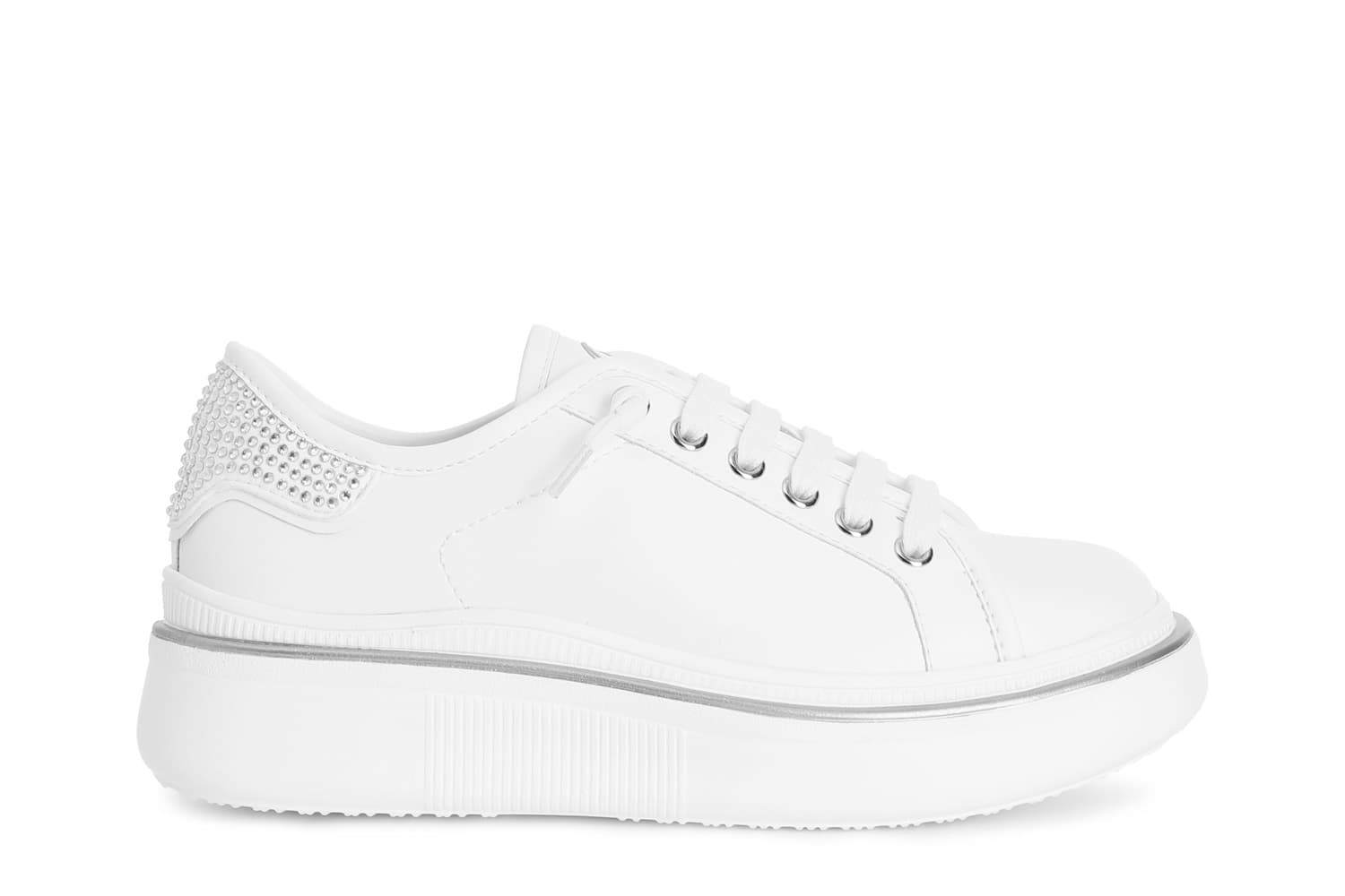 CafèNoir — Sneaker in pelle con micro strass bianco