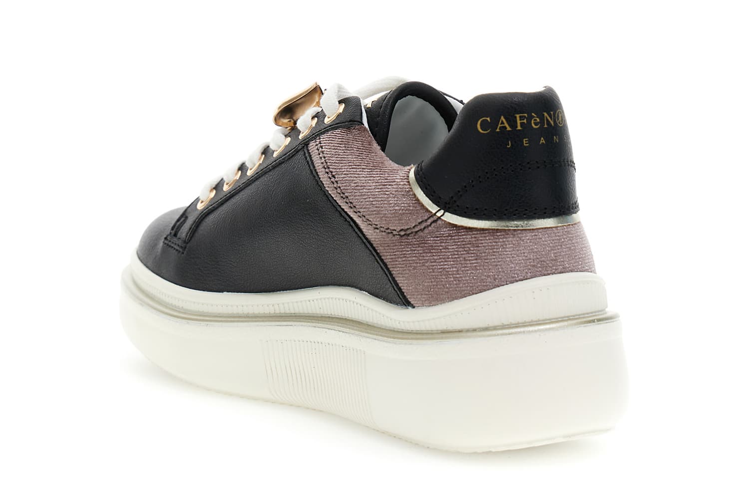 Sneaker allacciata in pelle rivestita con inserto in velluto nero/taupe — vista 4