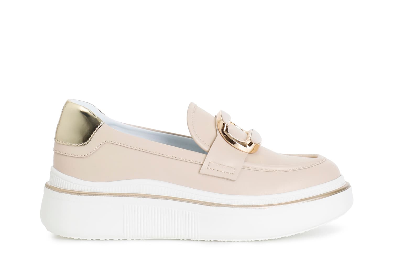 Mocassino in pelle con accessorio smaltato beige — vista 3