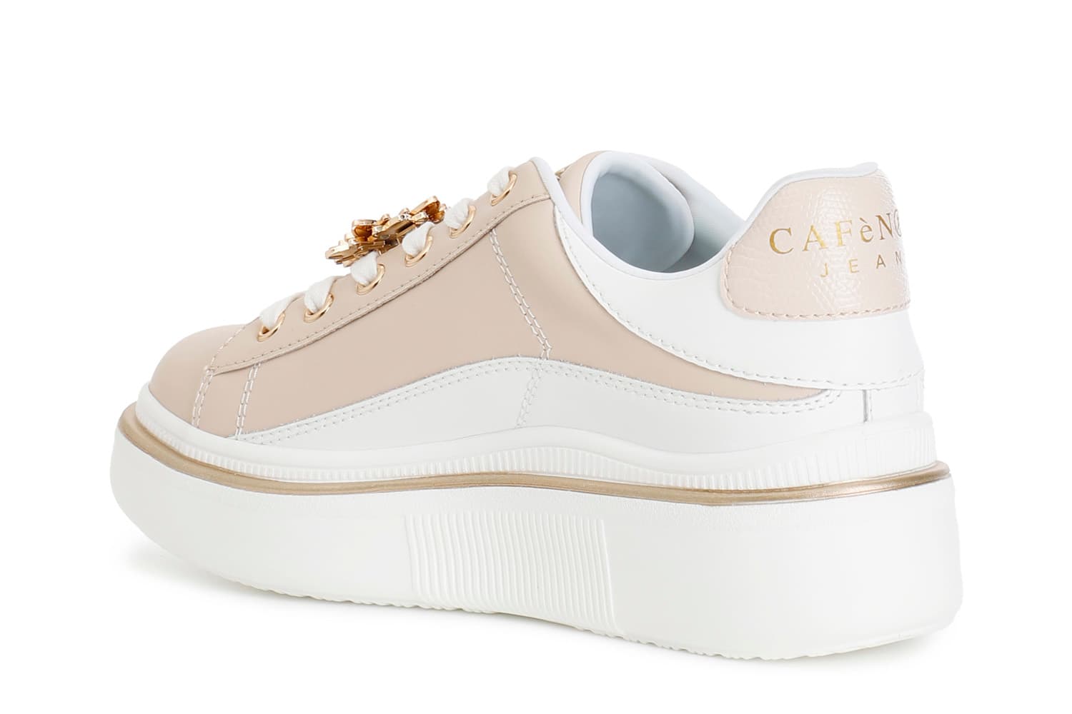 Sneaker in pelle con accessorio smaltato beige/bianco — vista 2