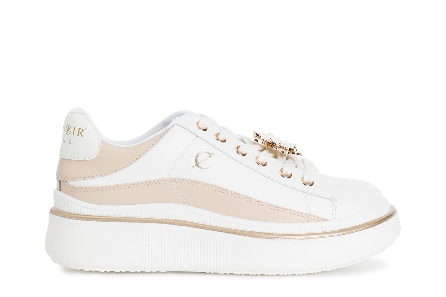 Sneaker in pelle con accessorio smaltato bianco/beige — vista 3